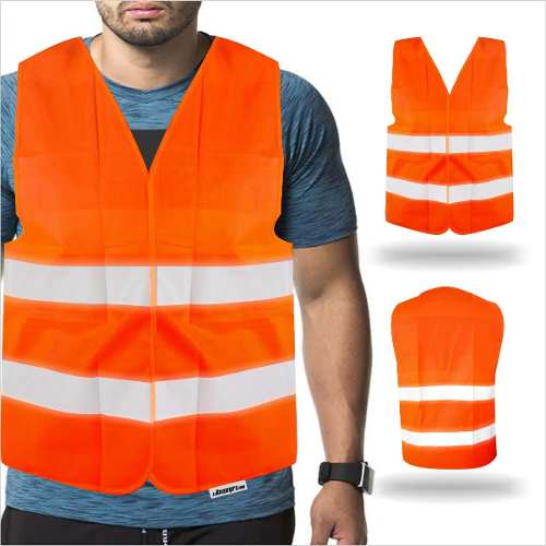 Chaleco Reflectivo Con Bandas Reflectivas, chaleco naranja neon, chaleco reflectivo naranja, chaleco para moto neon, tiendabi