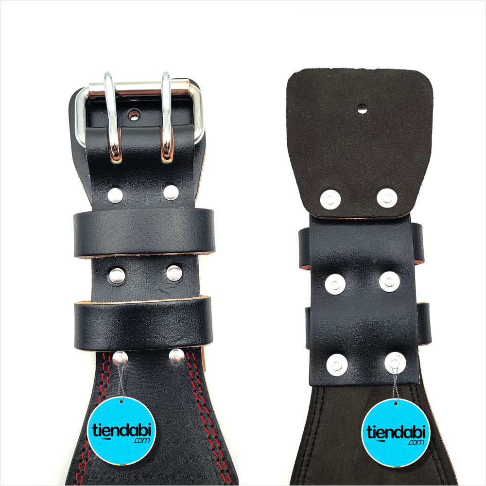 Cinturón profesional para Gimnasio elaborado en cuero de Res 100% Genuino, con diseño ergonómico que ayuda a aumentar la estabilidad en la zona media-baja de la columna
